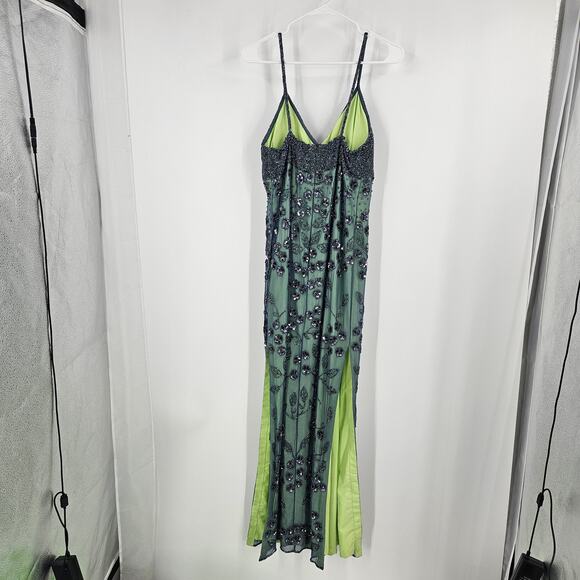 Cache Dress Blue Green y2k Beaded Sequin Embellished Maxi Prom Whims Goth Size M - Picture 7 of 12